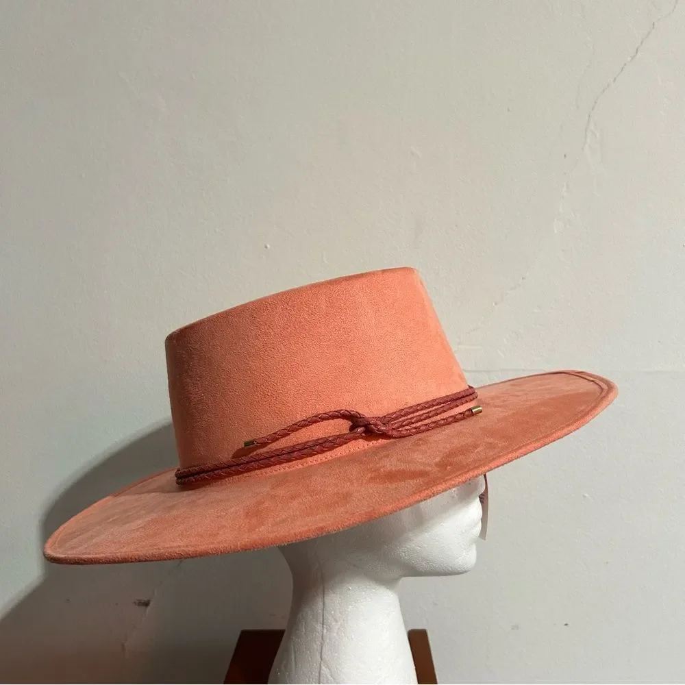 Anthropologie ASN Watermelon Sugar Pink Vegan Suede Boater Hat